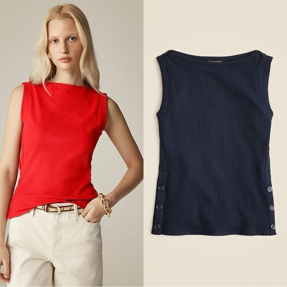 NWT J CREW Premium rib side-button top in dark navy - Picture 1 of 7